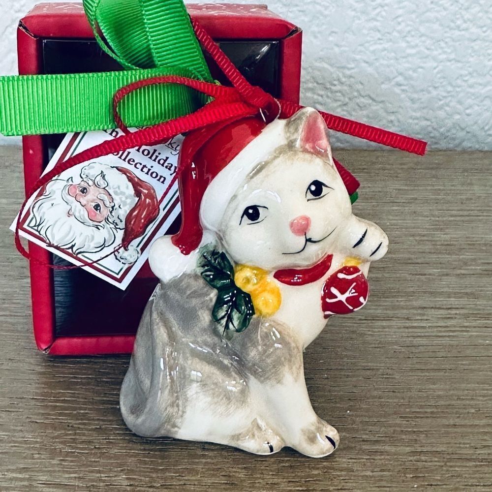 Blue Sky Clayworks Siamese Gray Cat Christmas Holiday Ornament